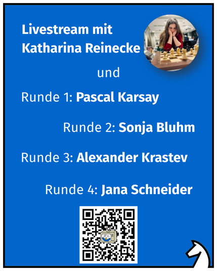 Hier ist eine Übersicht, mit wem Katharina streamt. 1. Runde Pascal Karsay, 2. Runde Sonja Bluhm, 3. Runde Alexander Krastev, 4. Runde Jana Schneider