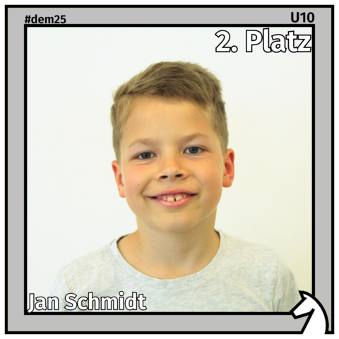 Zu sehen ist der Zweitplatzierte der U10, Jan Schmidt, in einem silbernen Rahmen