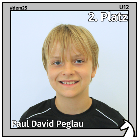 Zu sehen ist der Zweitplatzierte der U12, Paul David Peglau, in einem silbernen Rahmen