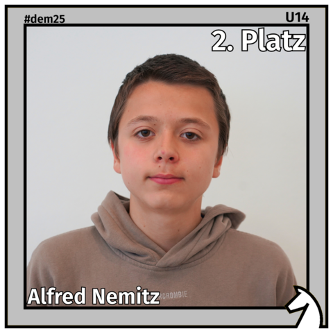 Zu sehen ist der Zweitplatzierte der U14, Alfred Nemitz, in einem silbernen Rahmen