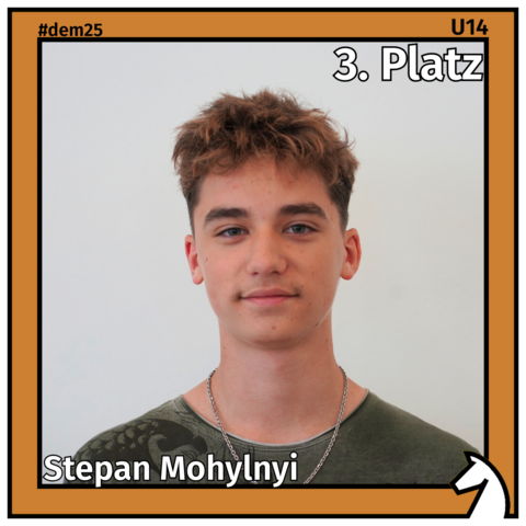Zu sehen ist der Drittplatzierte der U14, Stepan Mohylnyi, in einem bronzenen Rahmen