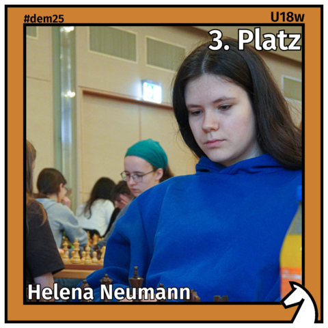 Zu sehen ist die Drittplatzierte der U18w, Helena Neumann, in einem bronzenen Rahmen