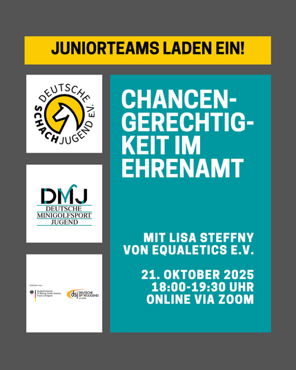 Ausschreibung für die Konferenz: "Chancengerechtigkeit im Ehrenamt". Am 21. Oktober 2025 18:00-19:30 Uhr online via Zoom.