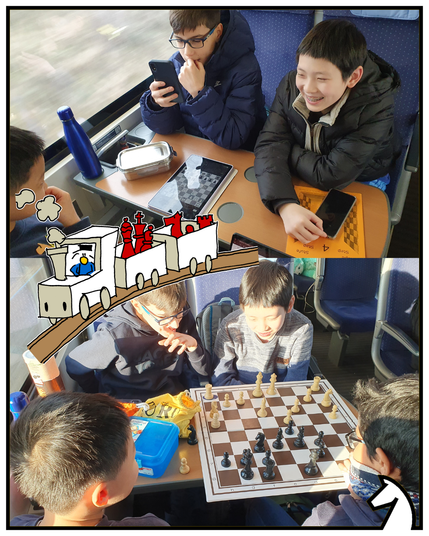 Bilder vom Schach im Zug auf dem Weg zur DVM.